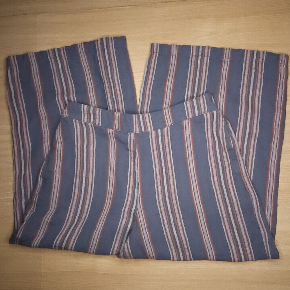 A.N.A Womens Blue Pastel Striped Linen Blend Cropped Wide Leg Pants Medium